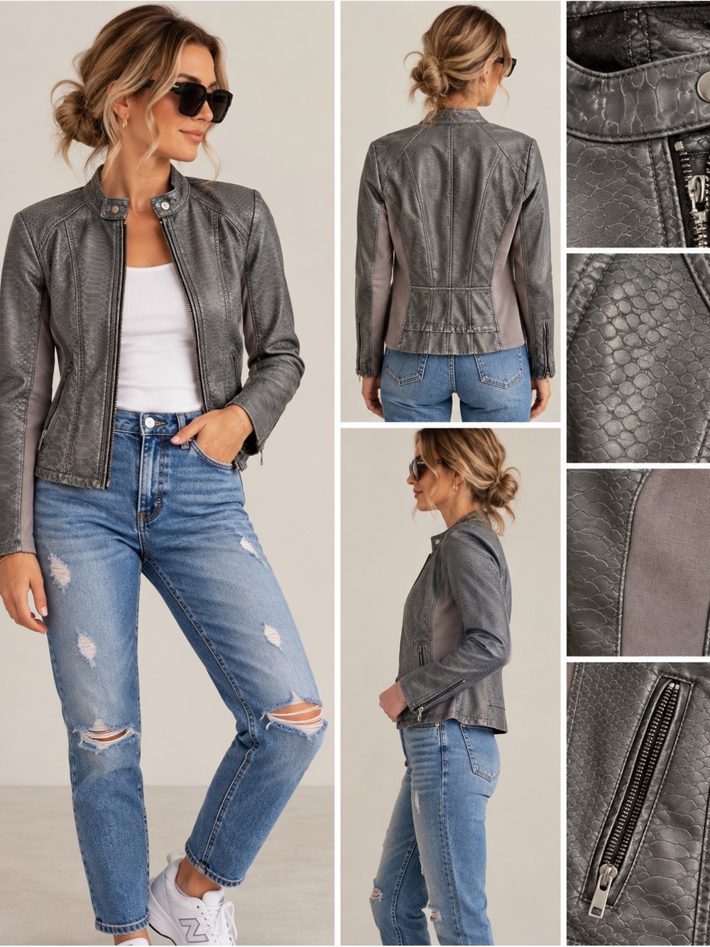 Express Faux Leather Moto Jacket - grey